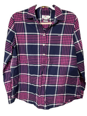 Vineyard Vines Women’s Relaxed 100% Cotton Flannel Plaid Pink Purple 8 Preppy